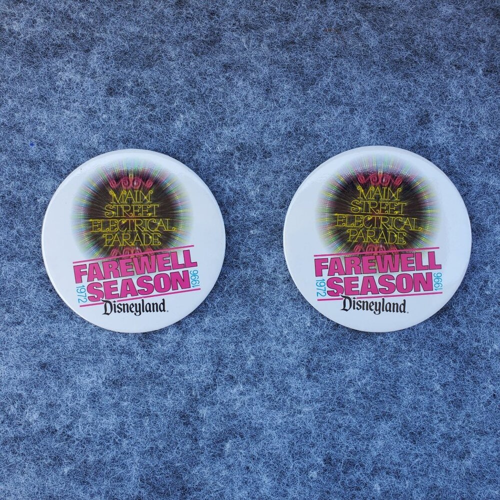 VTG Disneyland Main Street Electrical Parade Farewell 1996 Souvenir Buttons